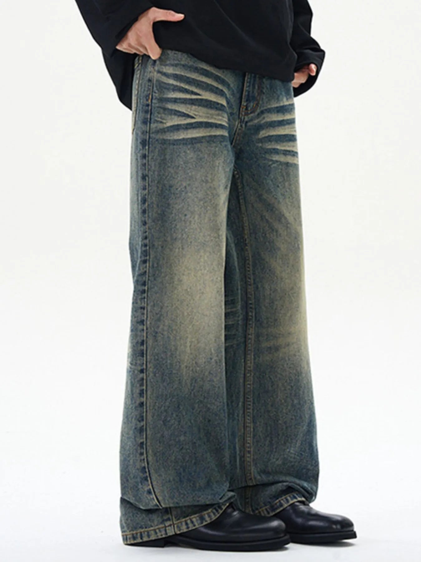 Men's Full Size Washed Wide Leg Relaxed Fit Jeans Plus Size - Fashorio