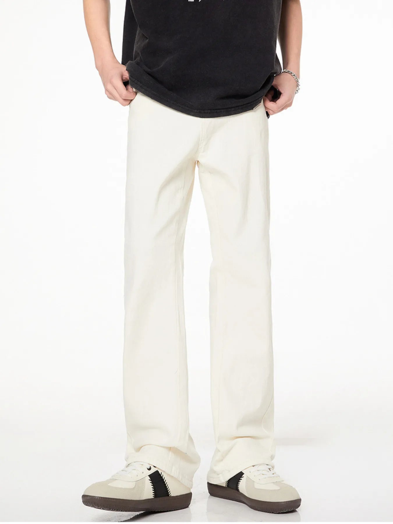 Men's Flare Leg Jeans Ivory - Fashorio