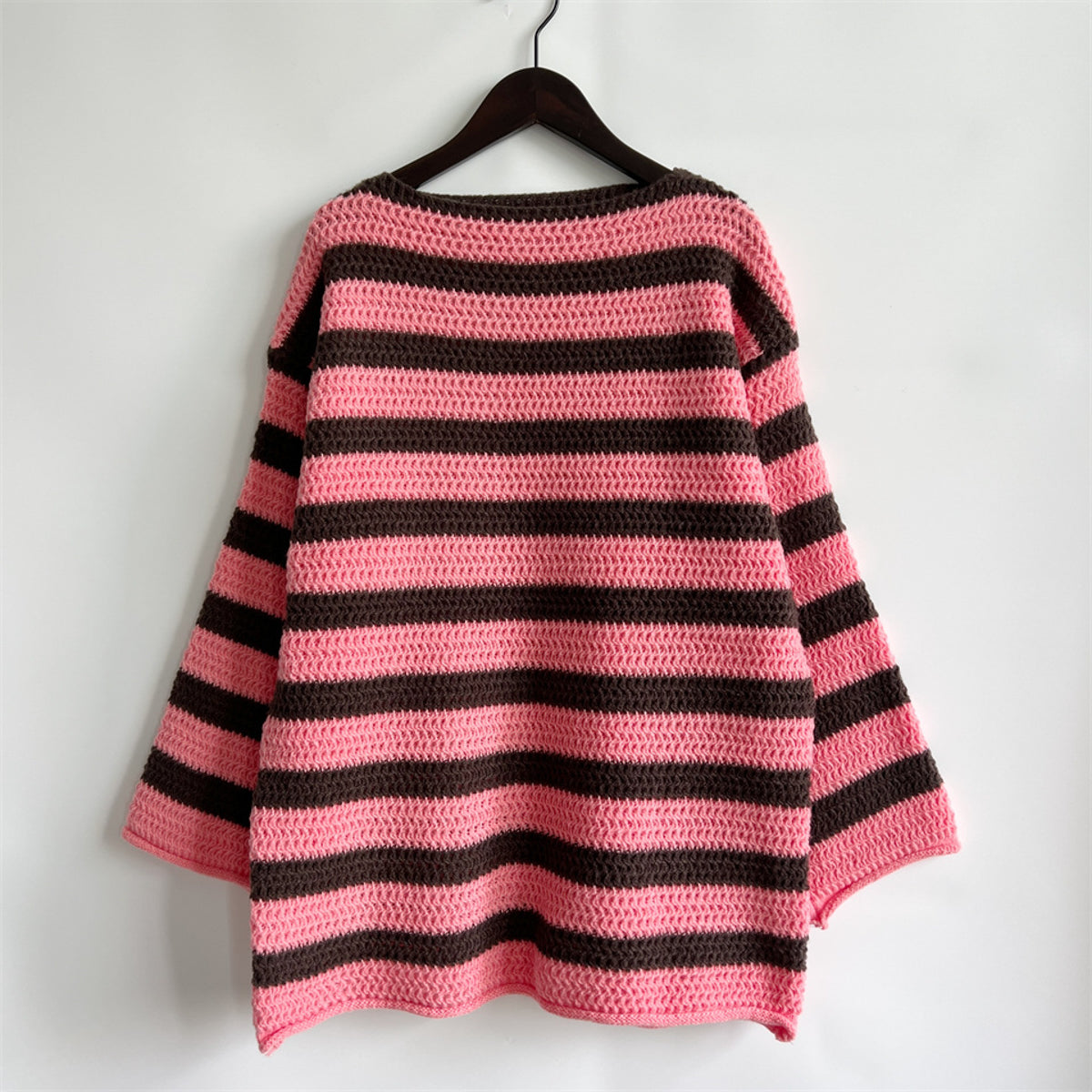Striped Round Neck Long Sleeve Sweater - Fashorio