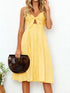Smocked Sweetheart Cami Dress with Cutout & Tie Detail Gold - Fashorio