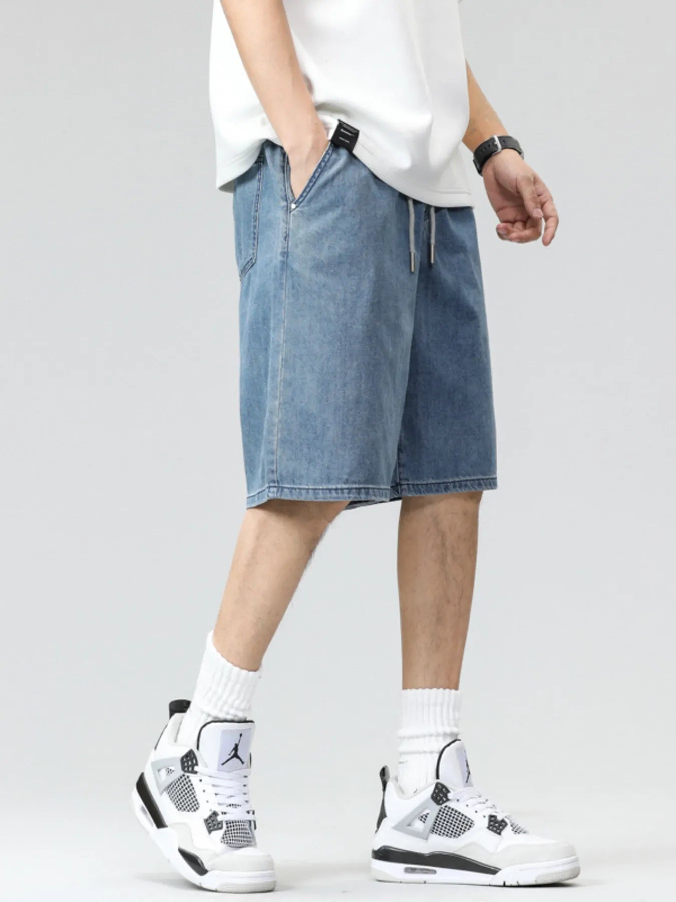 Men's Plus Size Drawstring Denim Shorts - Fashorio