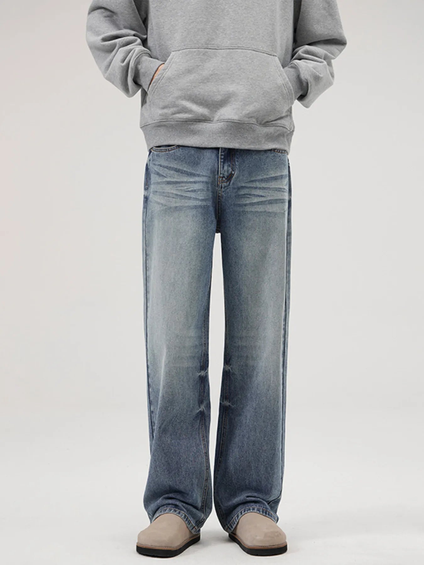 Men's Full Size Vintage Washed Wide Leg Relaxed Fit Jeans Plus Size - Fashorio