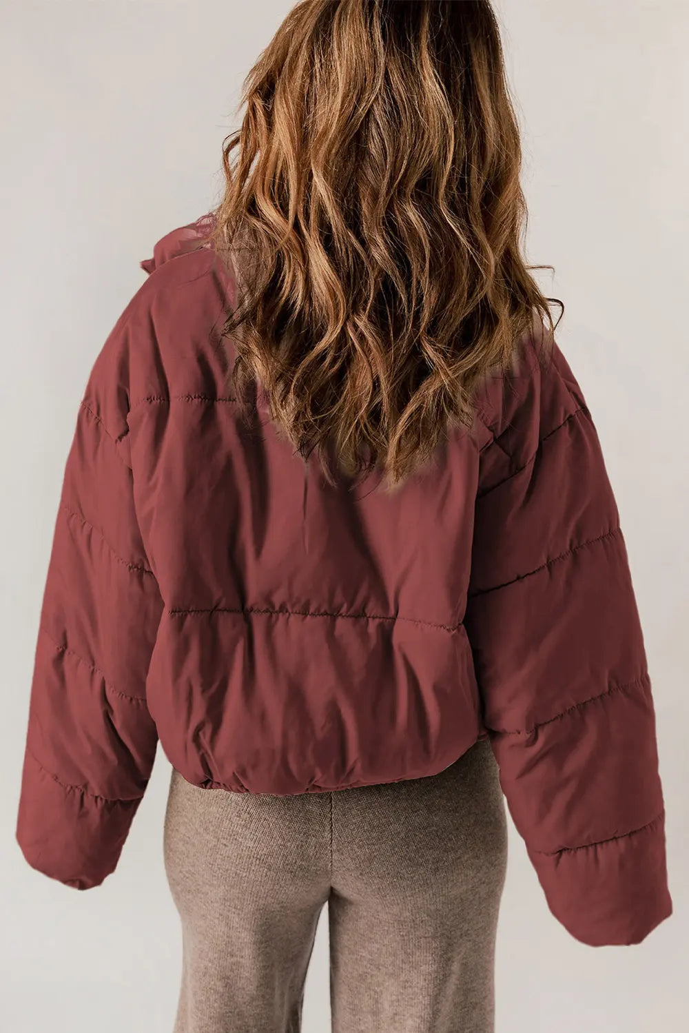 Zip Up Collared Neck Long Sleeve Winter Coat - Fashorio