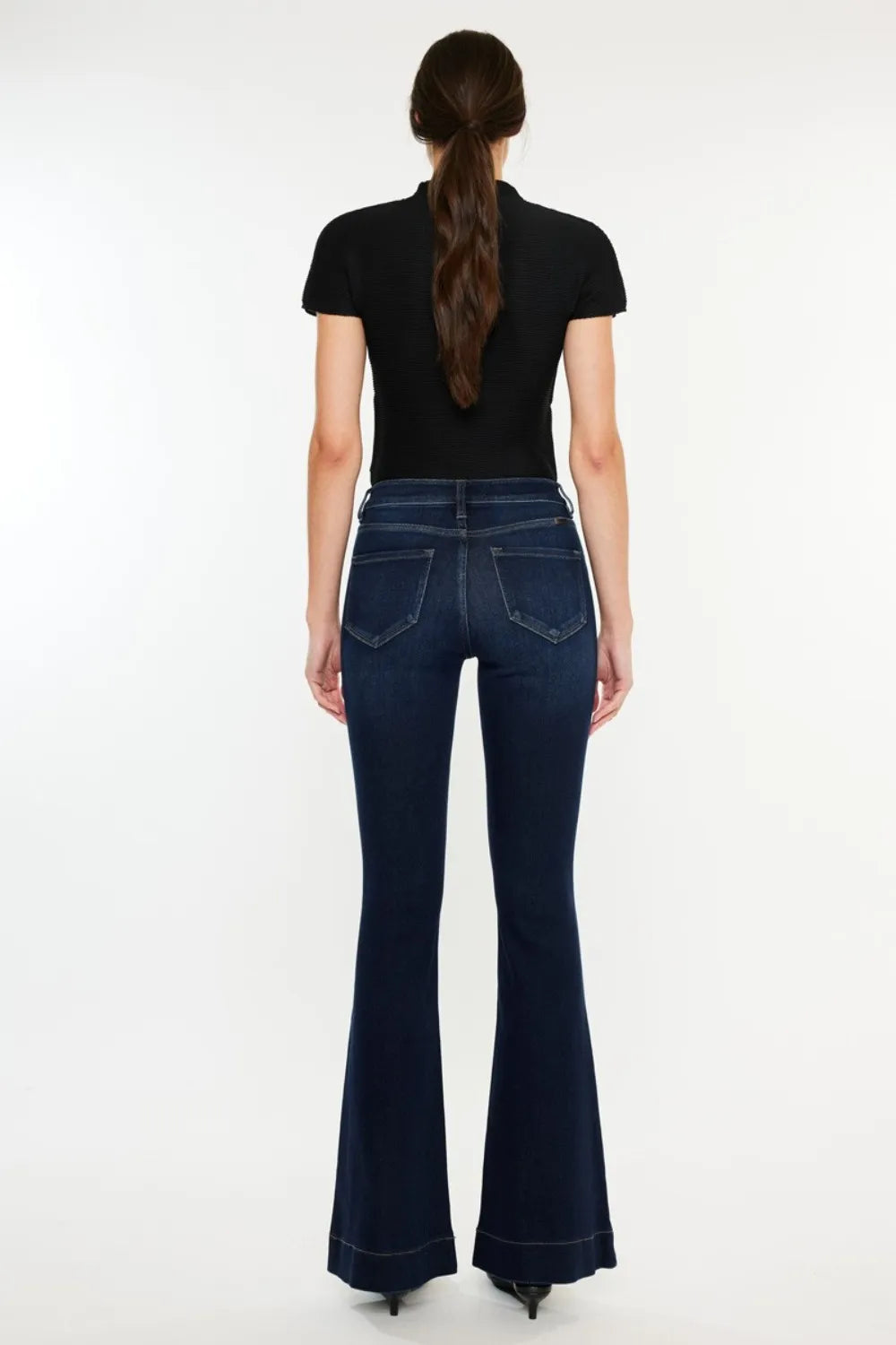 Kancan High Rise Slim Flare Jeans – Dark Wash Stretch Denim - Fashorio