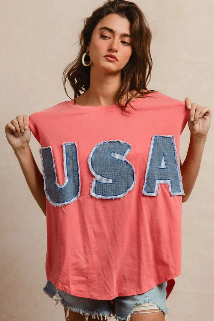 BiBi Washed Jersey With Usa Patched Raw Cut Edge Detail - Fashorio