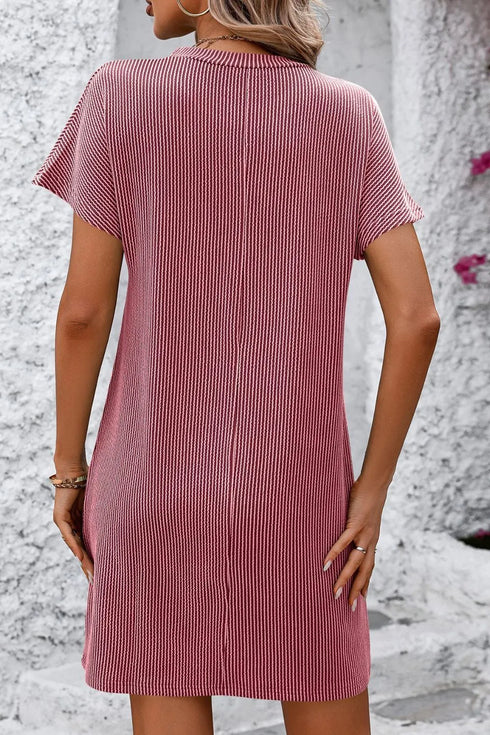 Mandy Ribbed Striped Short Sleeve Mini Tee Dress - Fashorio
