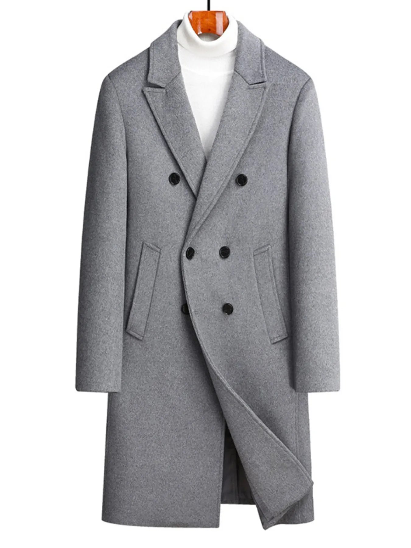 Men's Plus Size Double-Breasted Wool Overcoat Gray - Fashorio