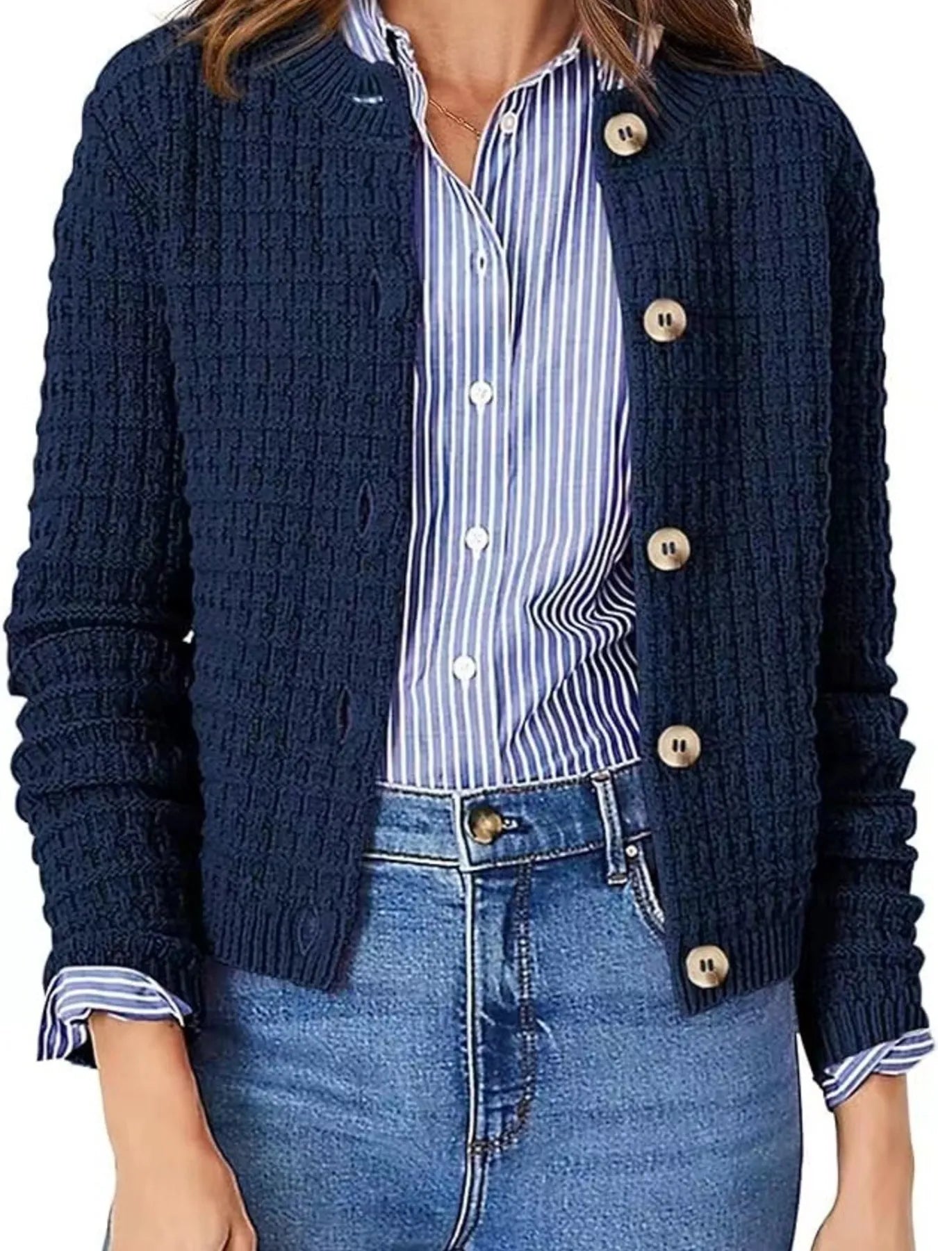 Button-Up Long Sleeve Cardigan - Fashorio