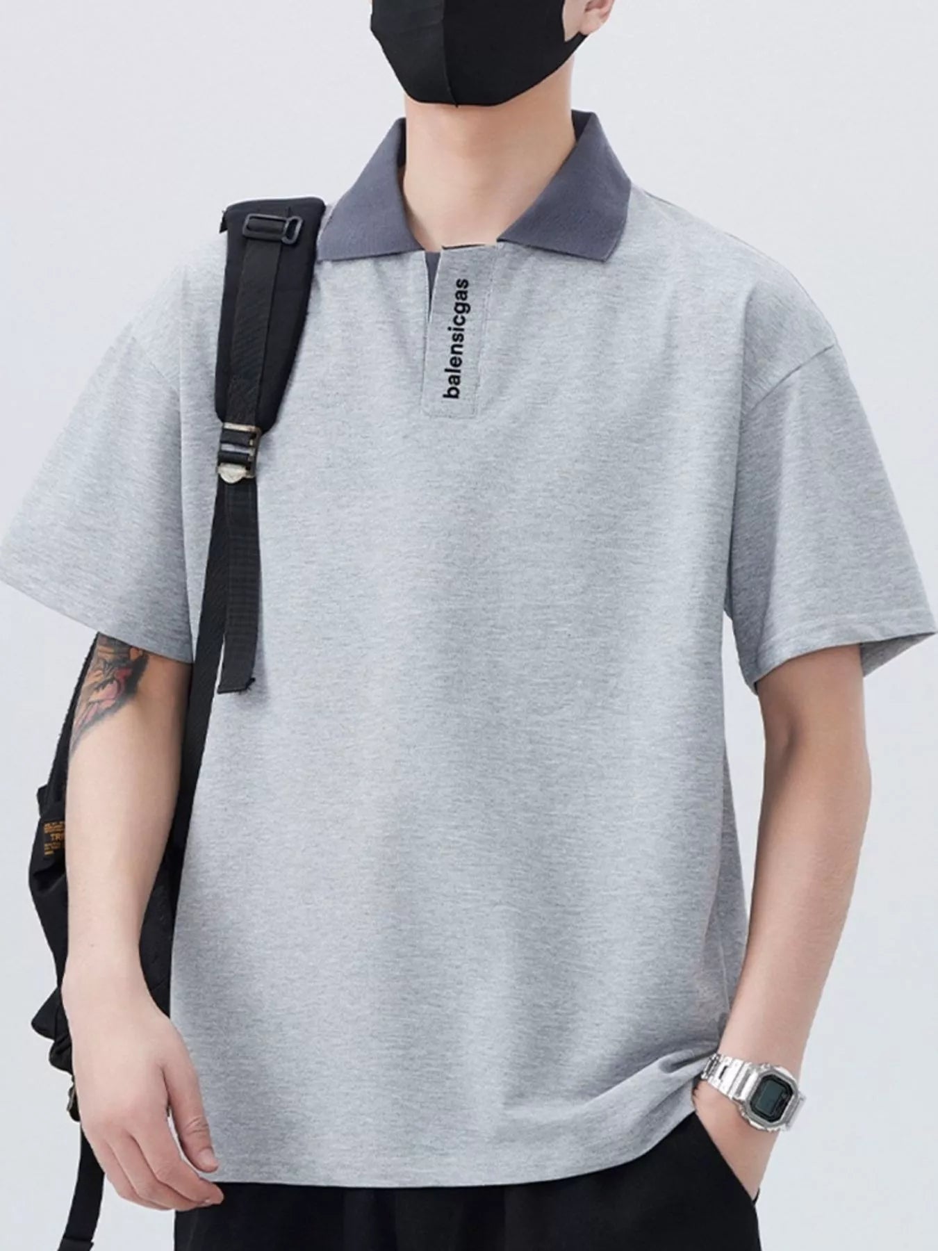 Men's Plus Size Contrast Collar Short Sleeve Polo - Fashorio