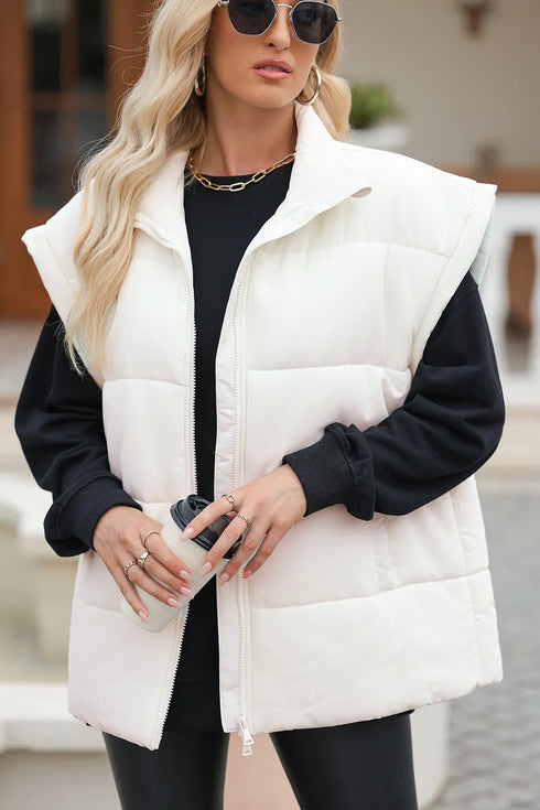 Zip Up Puffer Vest Coat with Pockets - Fashorio