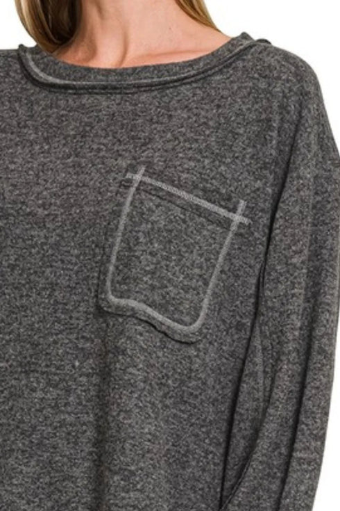 Zenana Brushed Hacci Hi-low Round Neck Knit Top - Fashorio