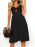 Smocked Sweetheart Cami Dress with Cutout & Tie Detail Black - Fashorio