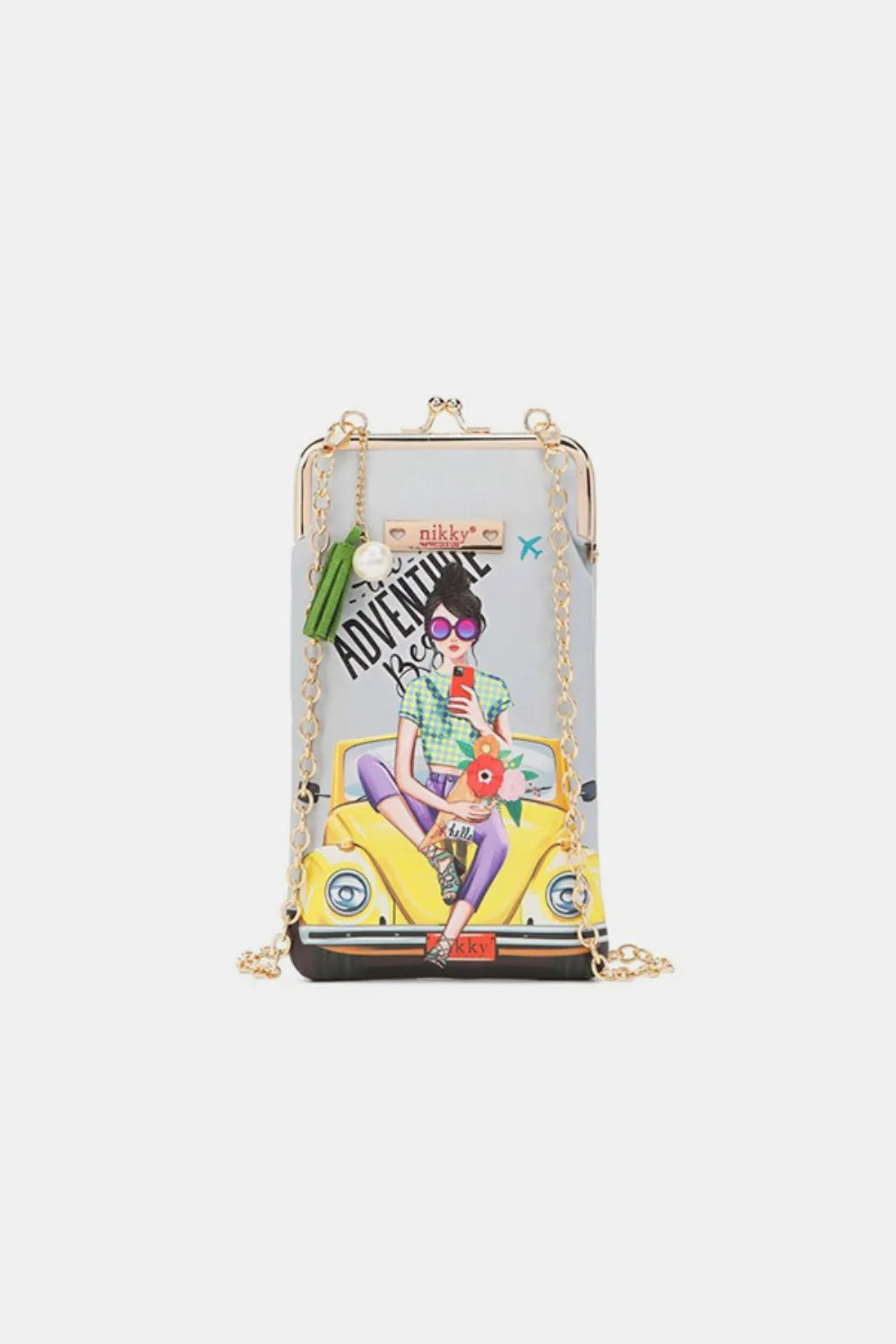 Nicole Lee USA Printed Kisslock Phone and Sunglass Purse Fun Begins One Size - Fashorio
