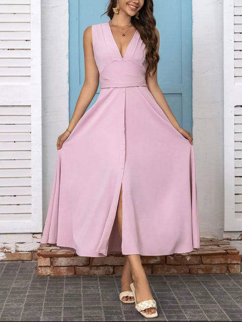 Full Size Slit V-Neck Sleeveless Dress Plus Size - Fashorio