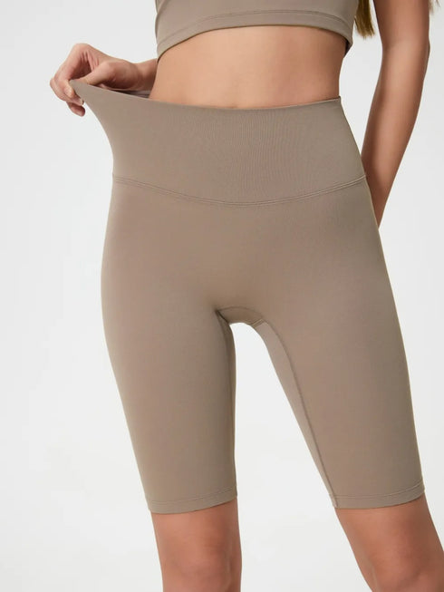 Millennia High Rise Wide Waistband Active Shorts Mocha - Fashorio