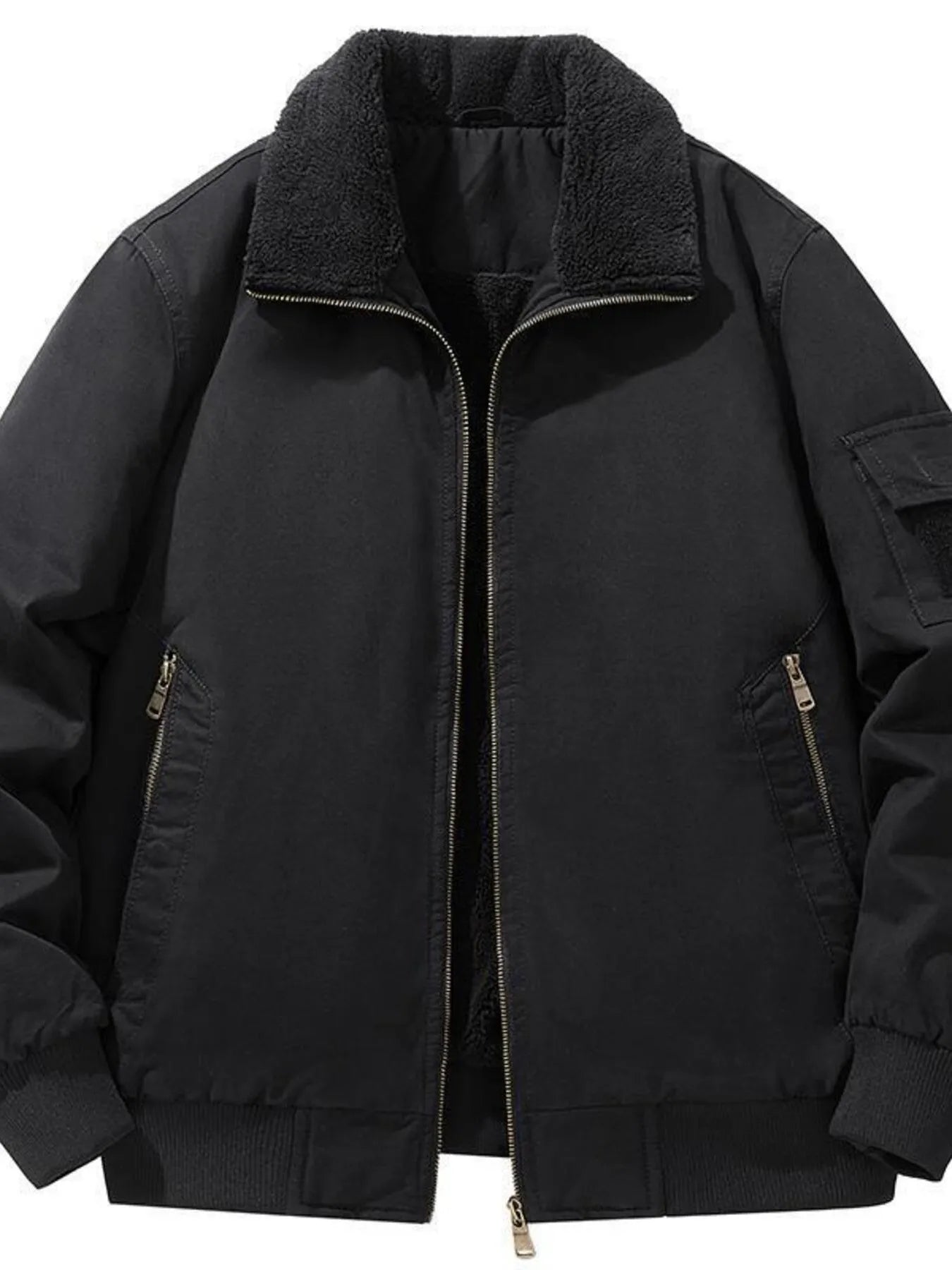 Men's Plus Size Zip Up Long Sleeve Sherpa Jacket Black - Fashorio