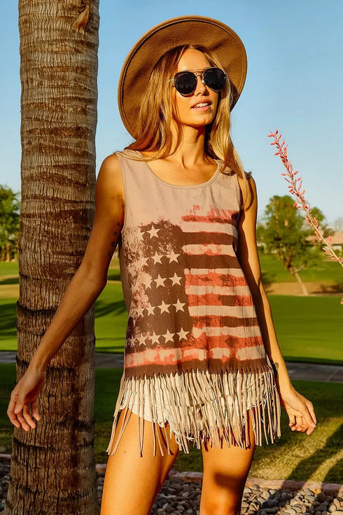 BiBi American Flag Print Knit Sleeveless Top - Fashorio
