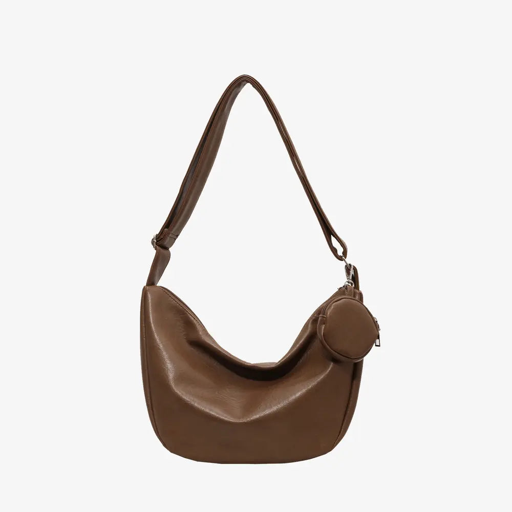PU Leather Crossbody Bag with Small Purse Brown One Size - Fashorio