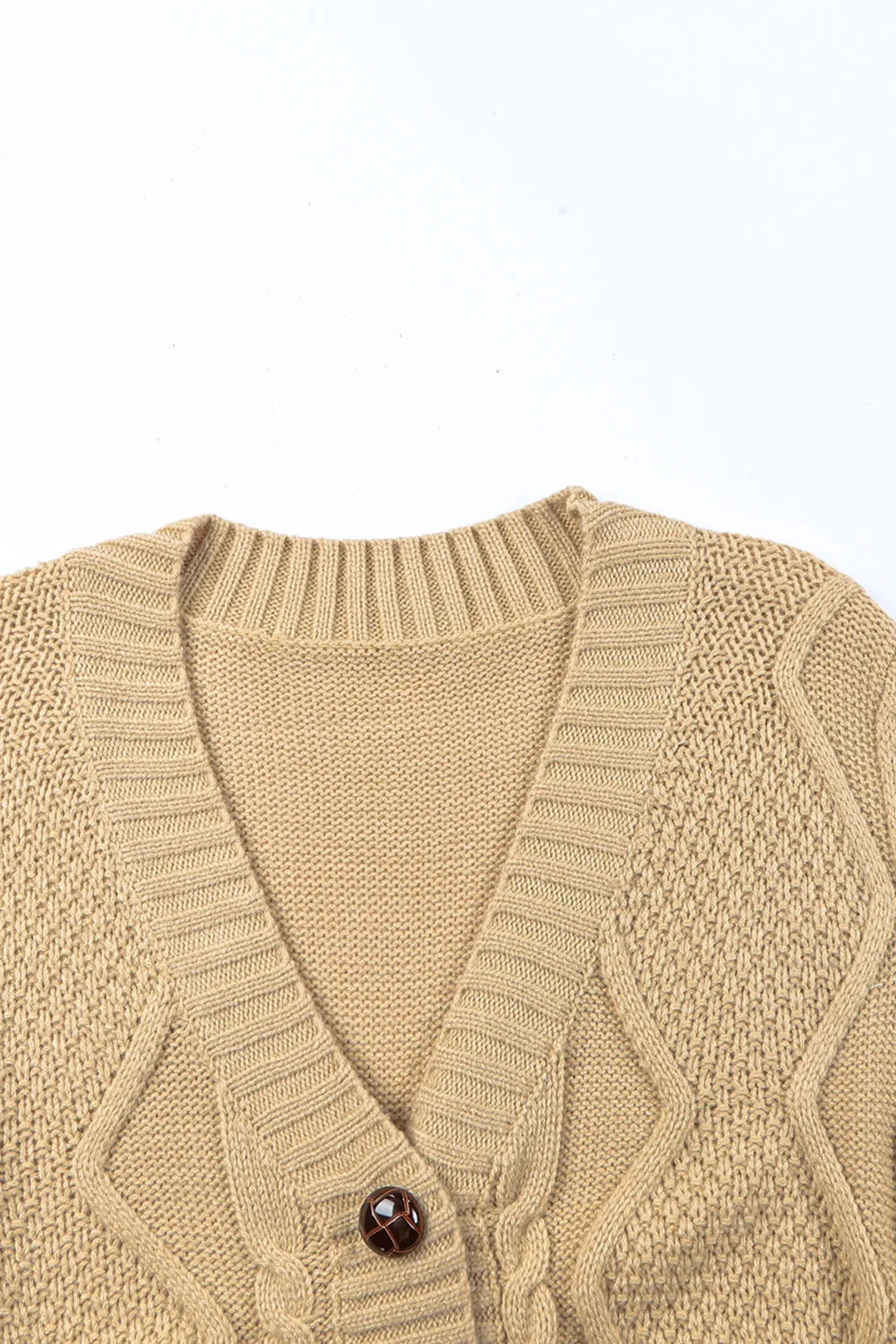 Cable-Knit Button Down V-Neck Cardigan - Fashorio