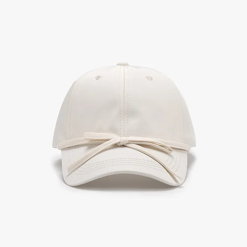Tied Bow Cotton Baseball Cap Ivory One Size - Fashorio
