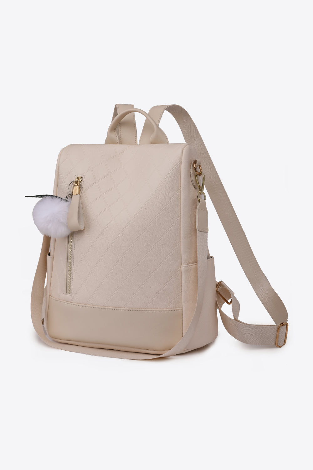 Pum-Pum Zipper Backpack Beige One Size - Fashorio