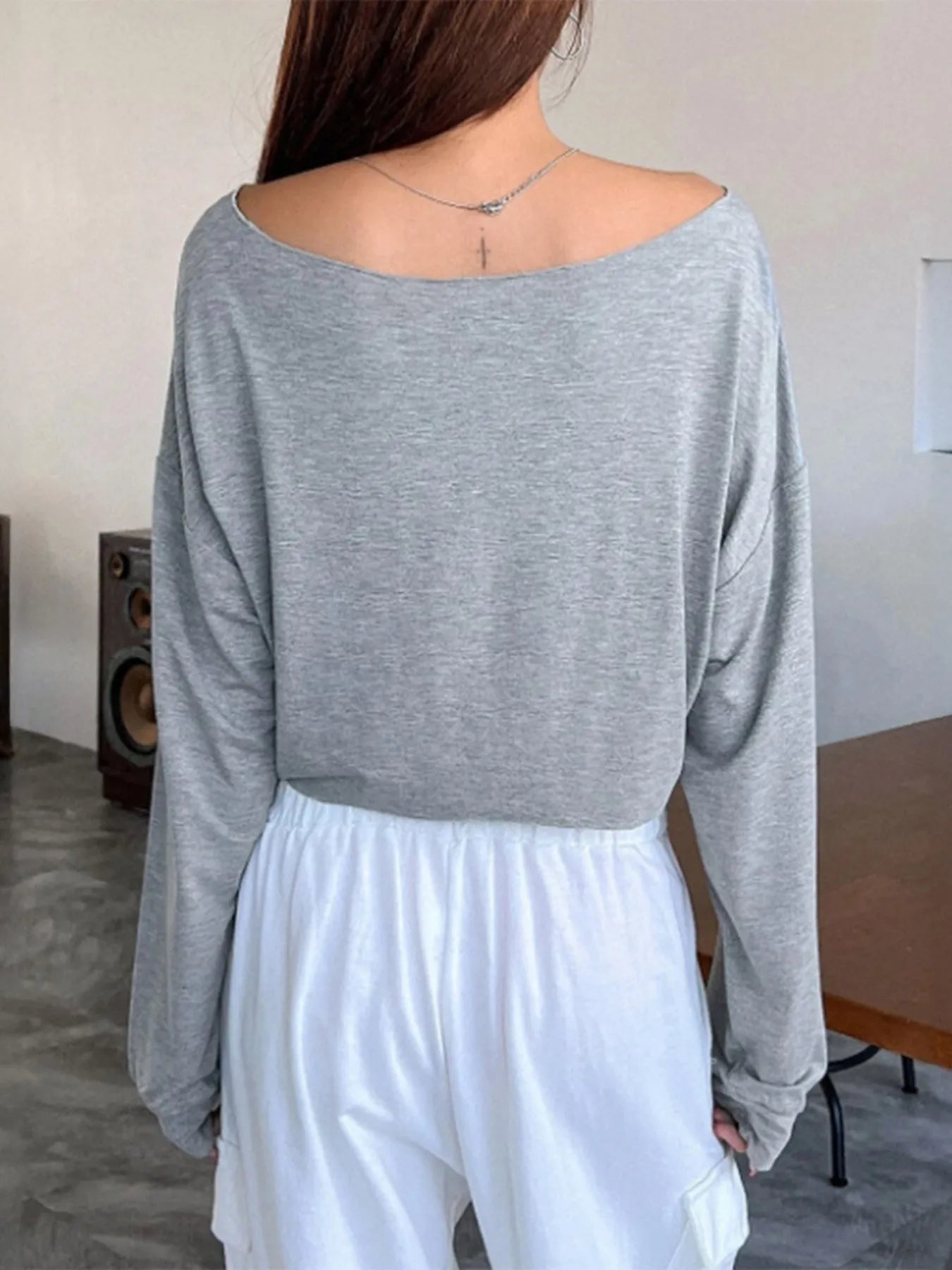 Boat Neck Long Sleeve T-Shirt - Fashorio