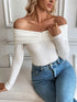 Off-Shoulder Ribbed Knit Top - Fashorio