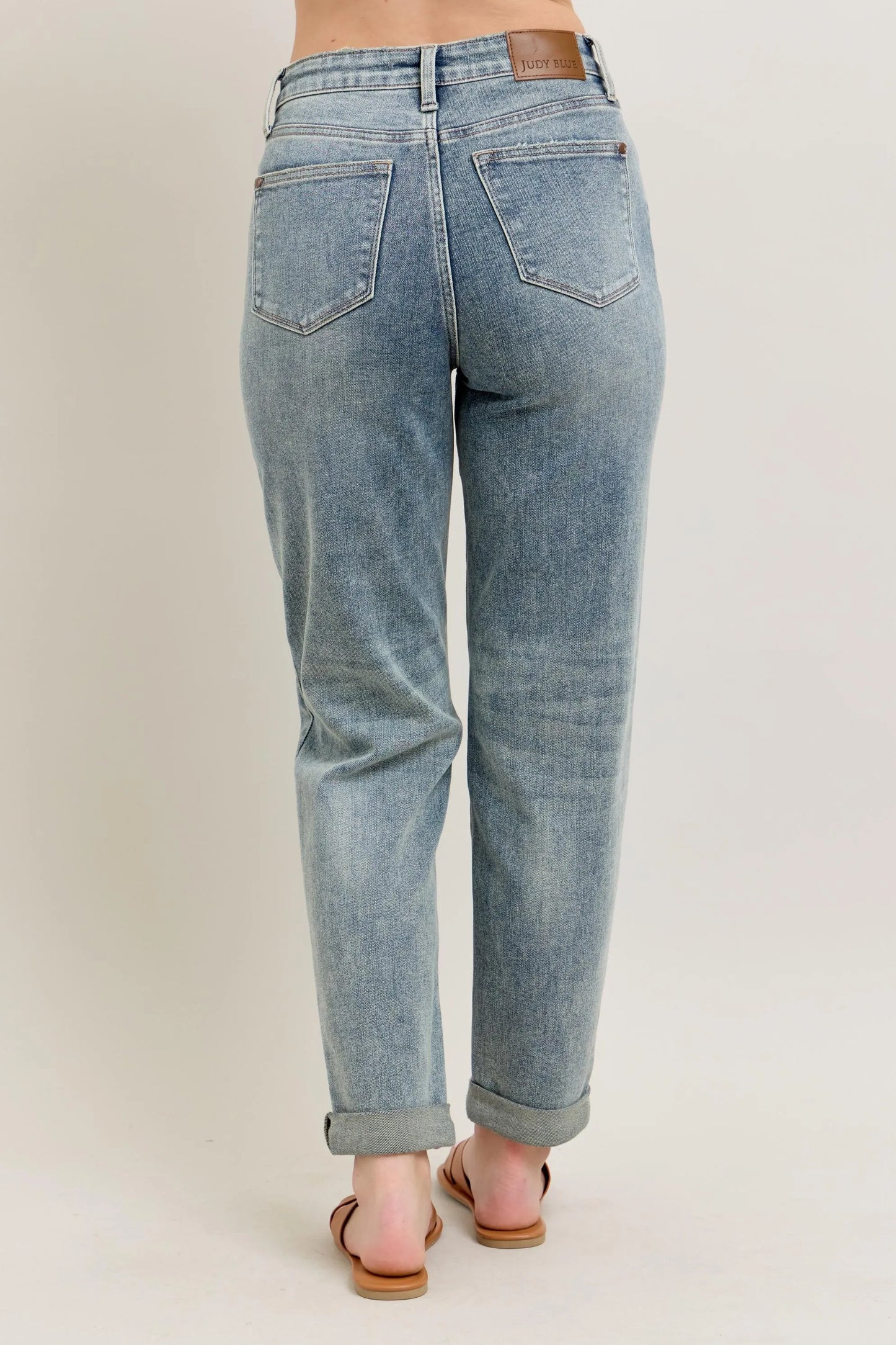 Judy Blue Full Size Hw Vintage Wash Double Roll Cuff Bf Jeans Plus Size - Fashorio
