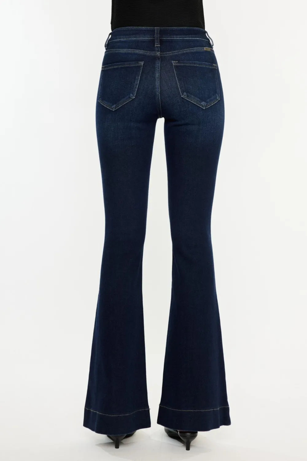 Kancan High Rise Slim Flare Jeans – Dark Wash Stretch Denim - Fashorio