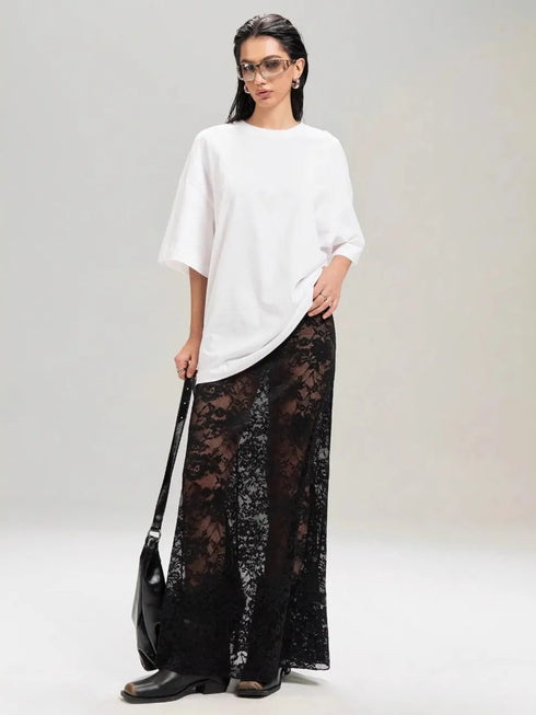 Lace Maxi Skirt Black - Fashorio