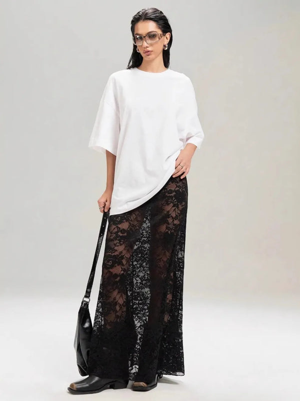 Lace Maxi Skirt Black - Fashorio
