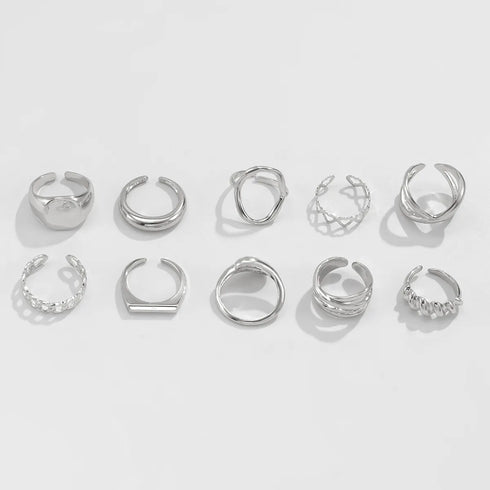 10-Piece Alloy Geometric Ring - Fashorio