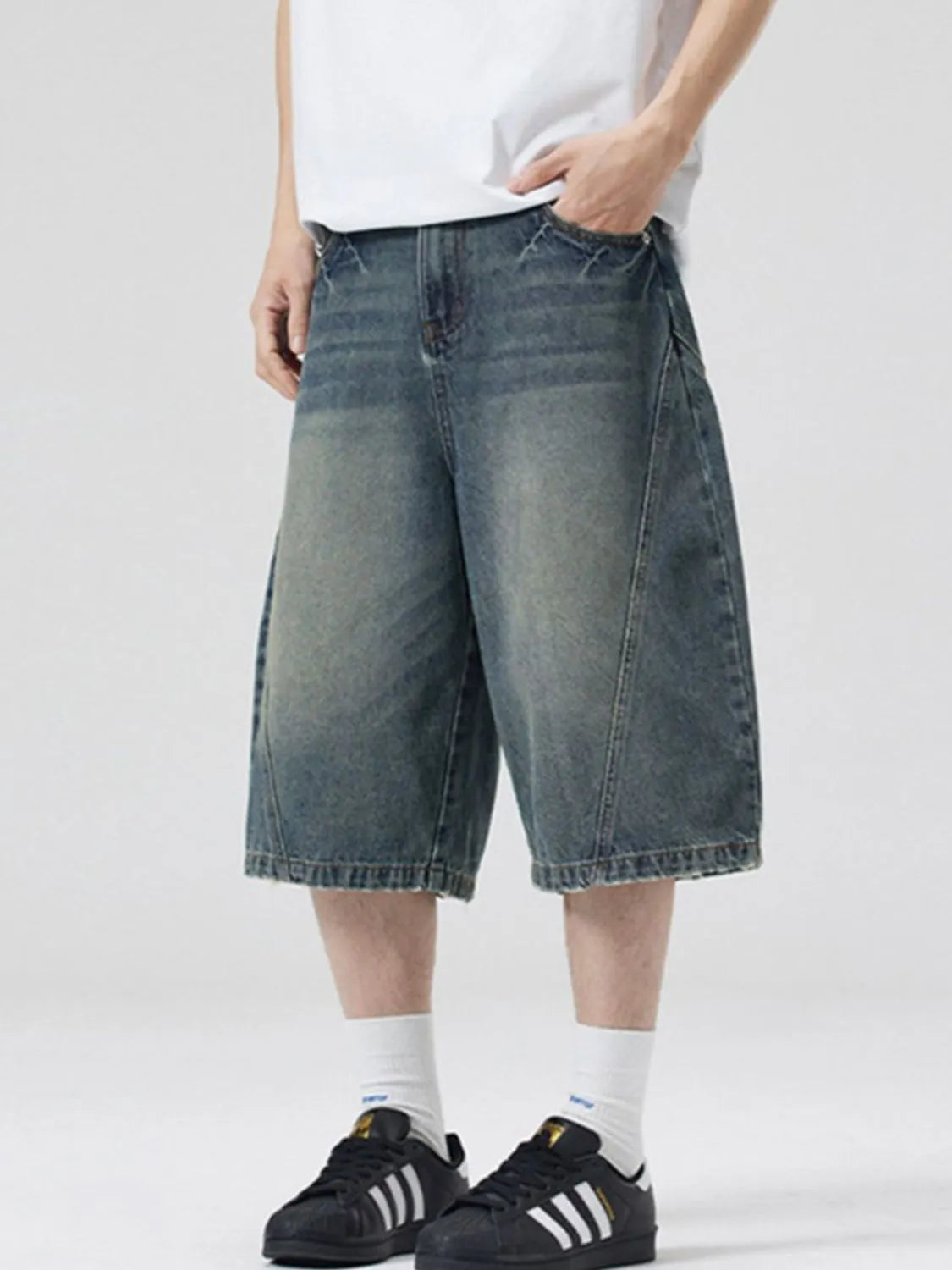 Men's Vintage Washed Denim Bermuda Shorts - Fashorio