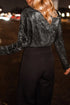 Sequin Surplice Long Sleeve Bodysuit - Fashorio