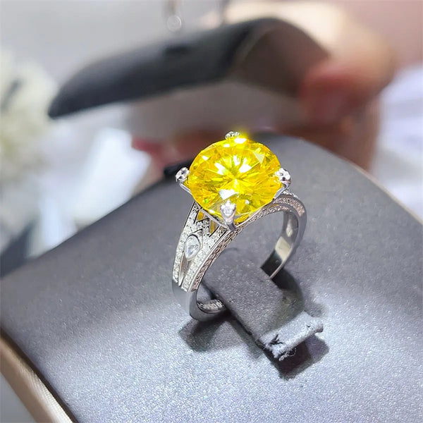 5 Carat Moissanite 925 Sterling Silver Ring Yellow - Fashorio