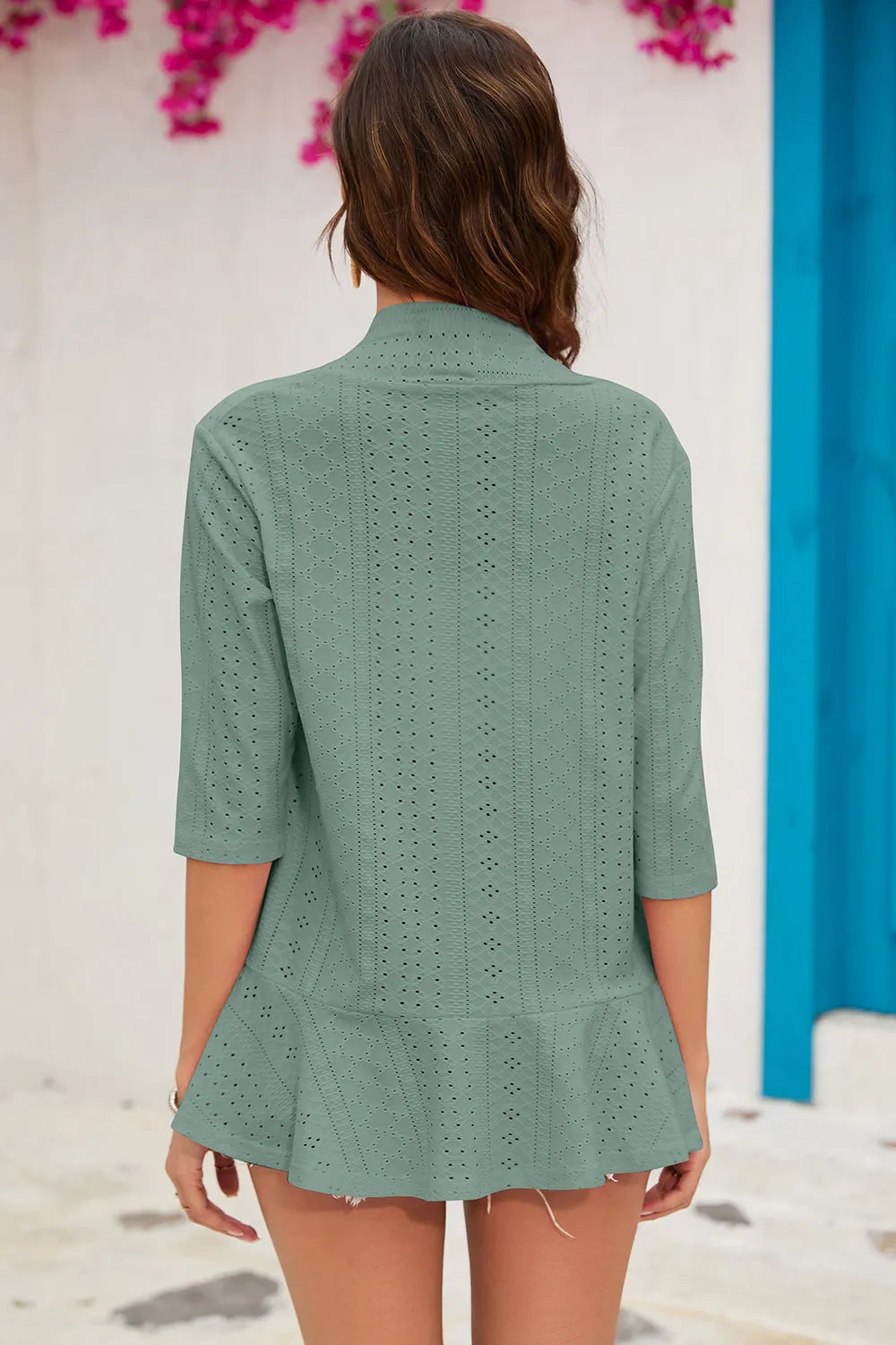 Eyelet Open Front Cardigan - Fashorio