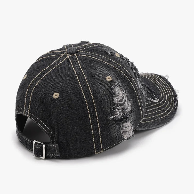 Distressed Adjustable Cotton Baseball Cap - Fashorio