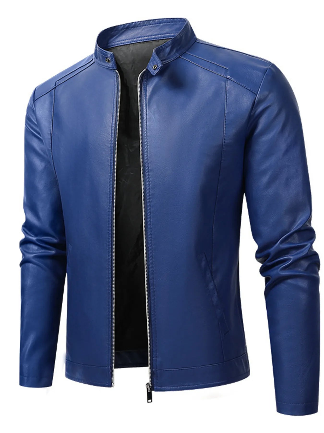 Men's Plus Size Zip Up Long Sleeve Jacket Royal Blue - Fashorio