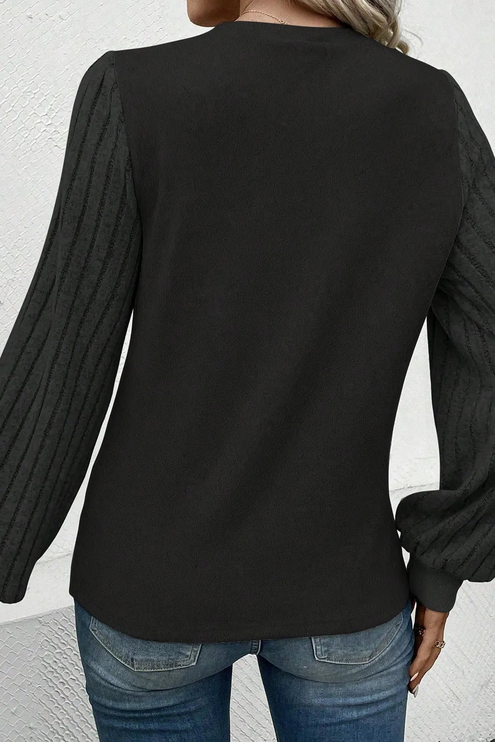 Ribbed Round Neck Long Sleeve Knit Top - Fashorio