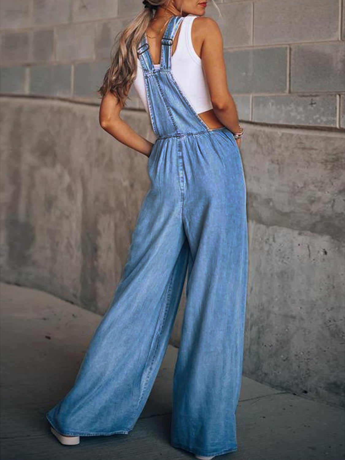 Wide Leg Denim Overalls - Fashorio