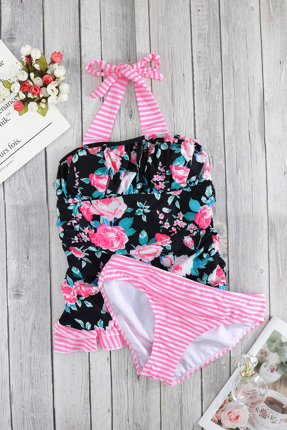 Mixed Print Tie-Back Two-Piece Swimsuit - Fashorio