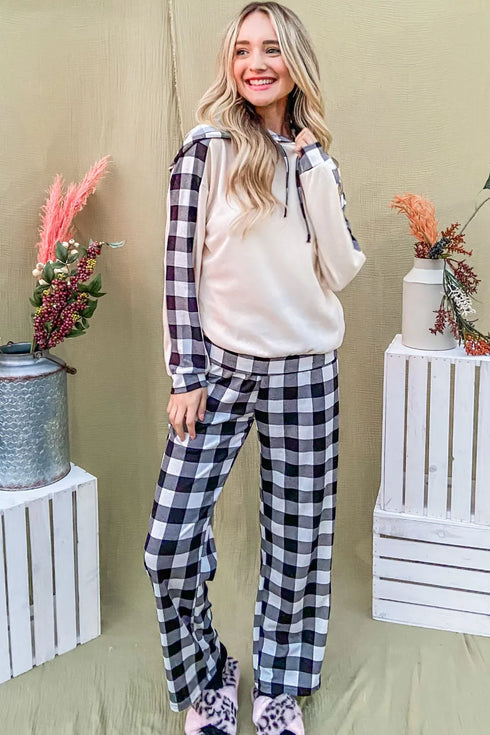 And The Why Drawstring Hooded Top and Plaid Pants Lounge Set - Fashorio