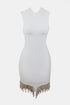 Rhinestone Tassel Hem Bodycon Dress White - Fashorio
