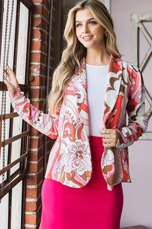 Heimish Full Size Shawl Floral Open Blazers Plus Size - Fashorio