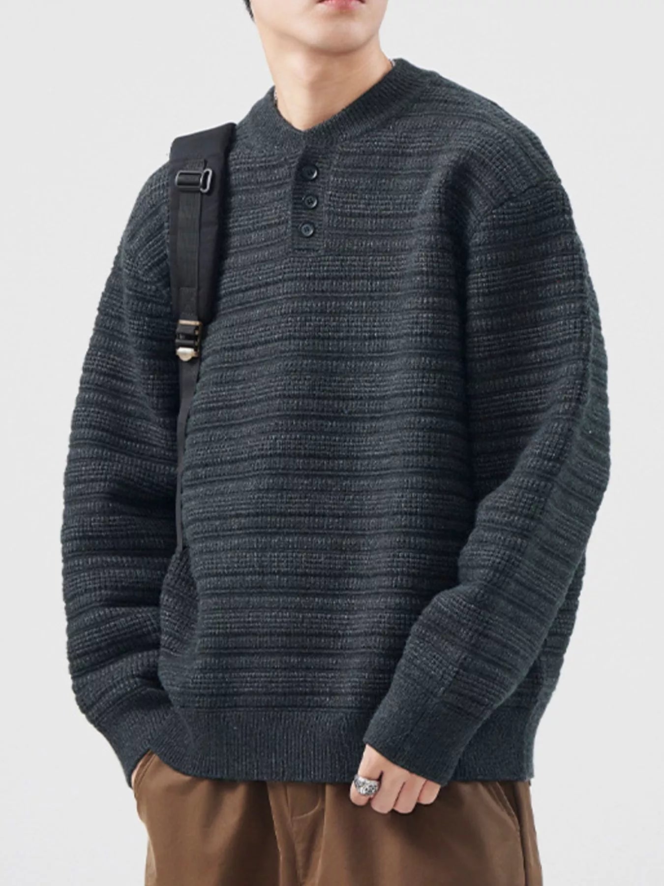 Men's Plus Size Button Detail Long Sleeve Sweater - Fashorio