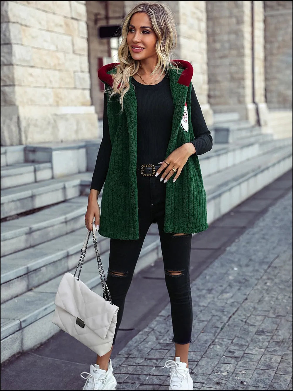 Santa Open Front Hooded Vest Coat - Fashorio