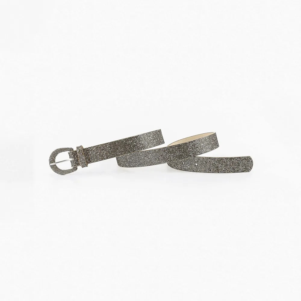 Sequin PU Leather Belt Khaki - Fashorio