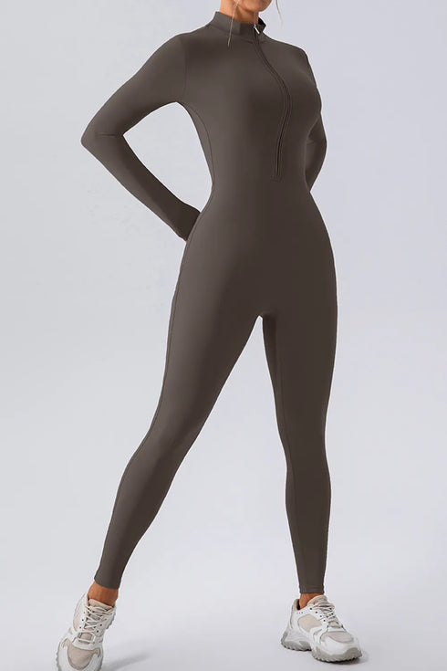 Half Zip Mock Neck Active Jumpsuit - Fashorio
