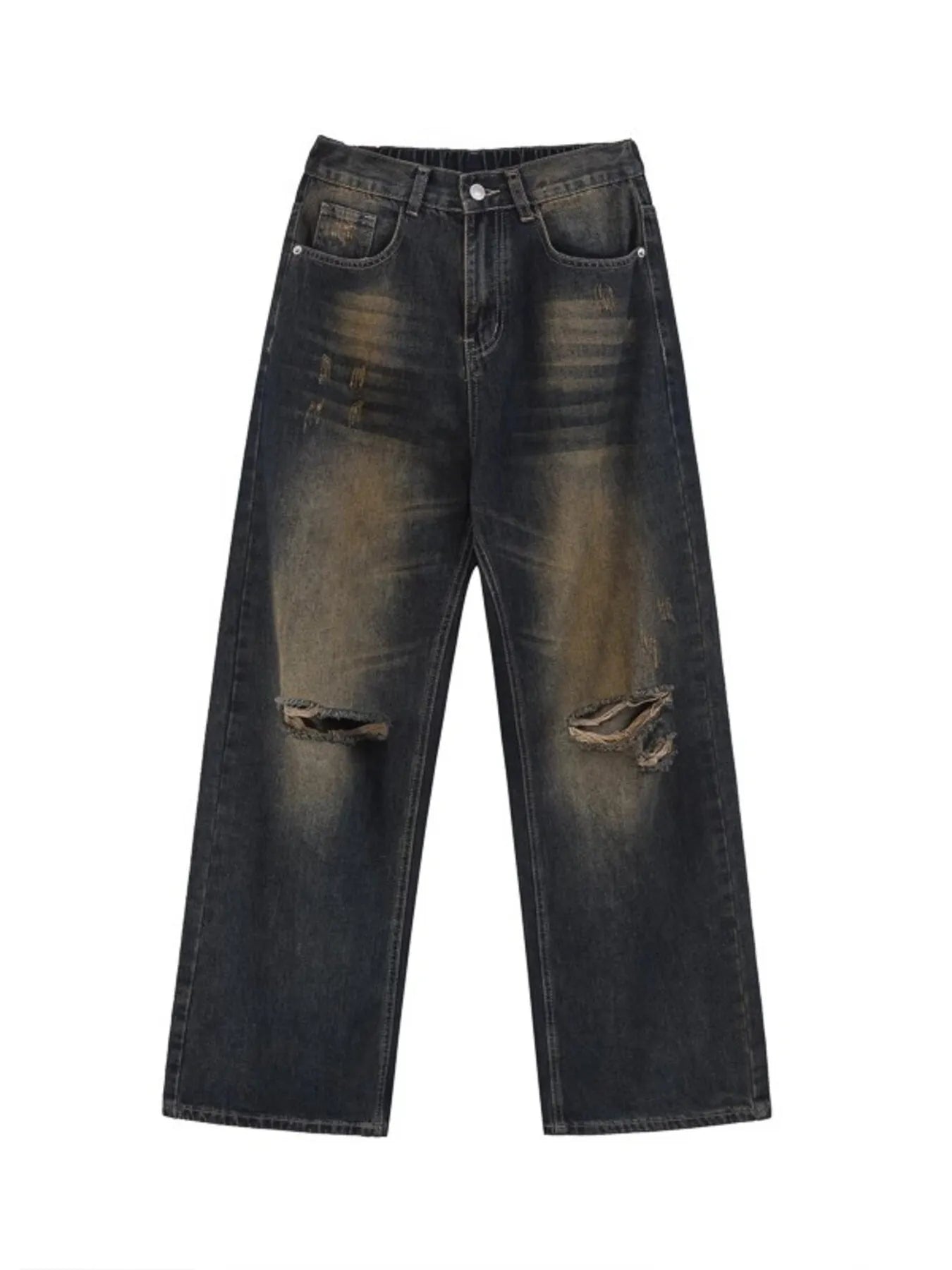 Men's Full Size Washed Distressed Wide Leg Jeans Plus Size Rust Blue - Fashorio