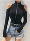 Zip Front Cold Shoulder Bodysuit - Fashorio